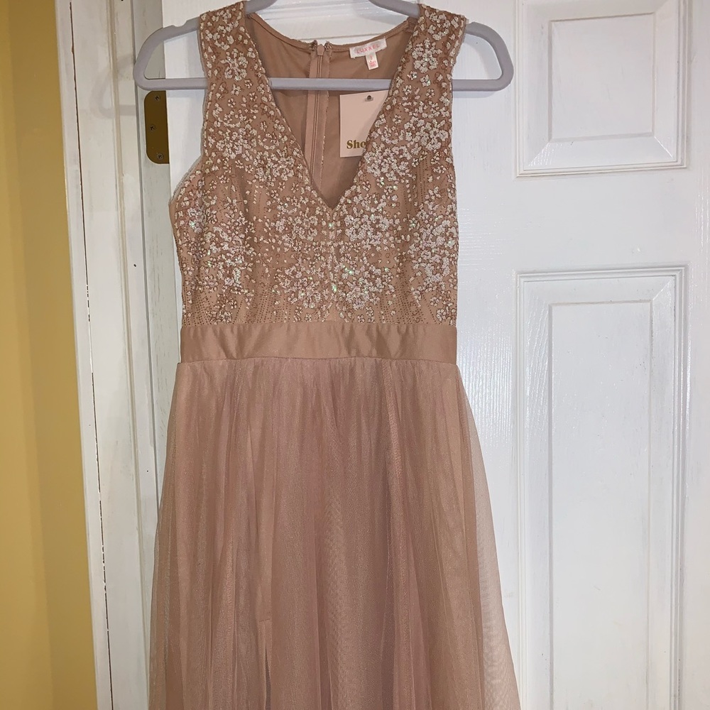 Mauve Nude Tulle Maxi Dress